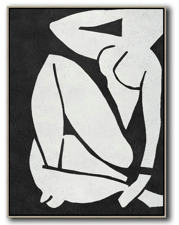 Black And White Minimal Painting On Canvas,Big Canvas Painting #L6C8